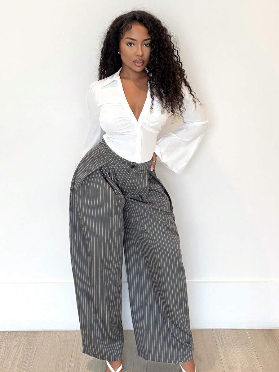 Oliva | Oversized Low Rise Grey Pants