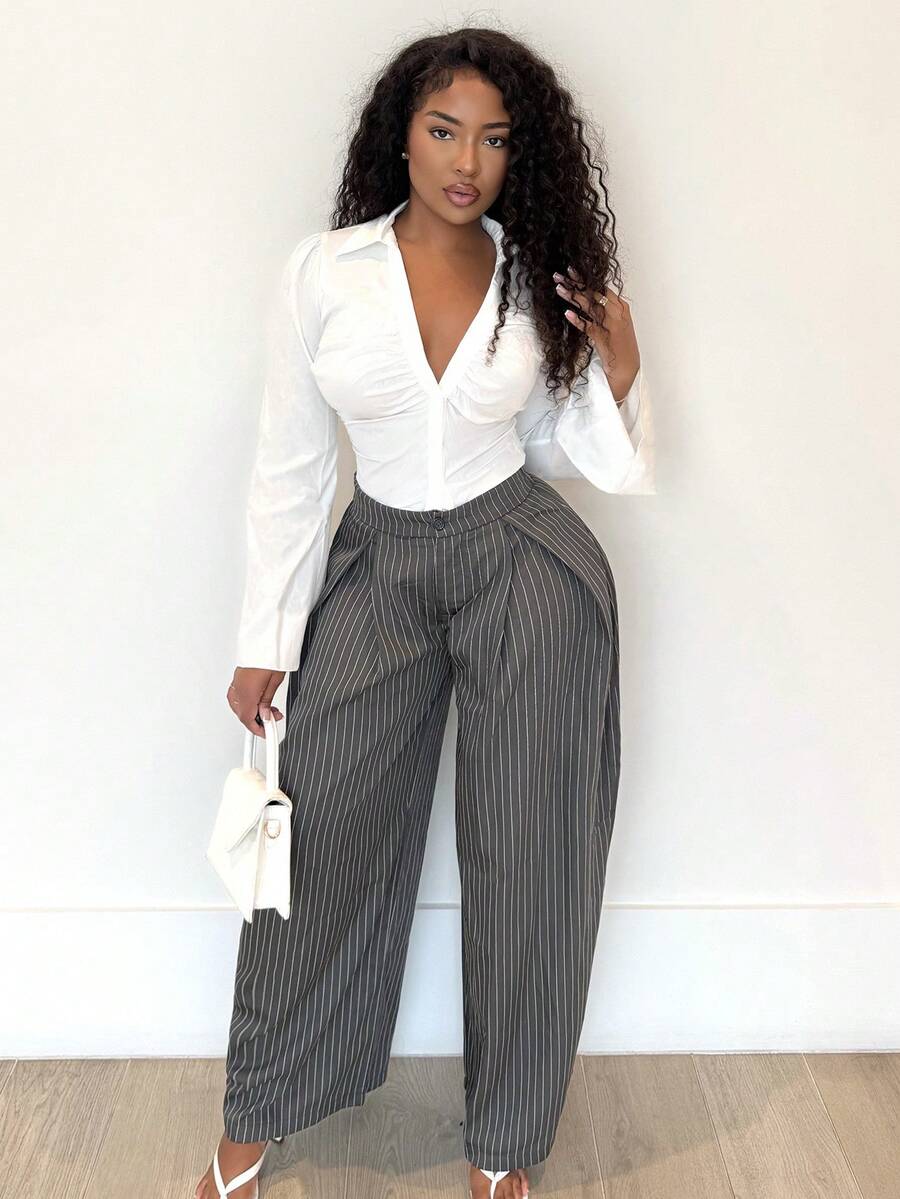 Oliva | Oversized Low Rise Grey Pants