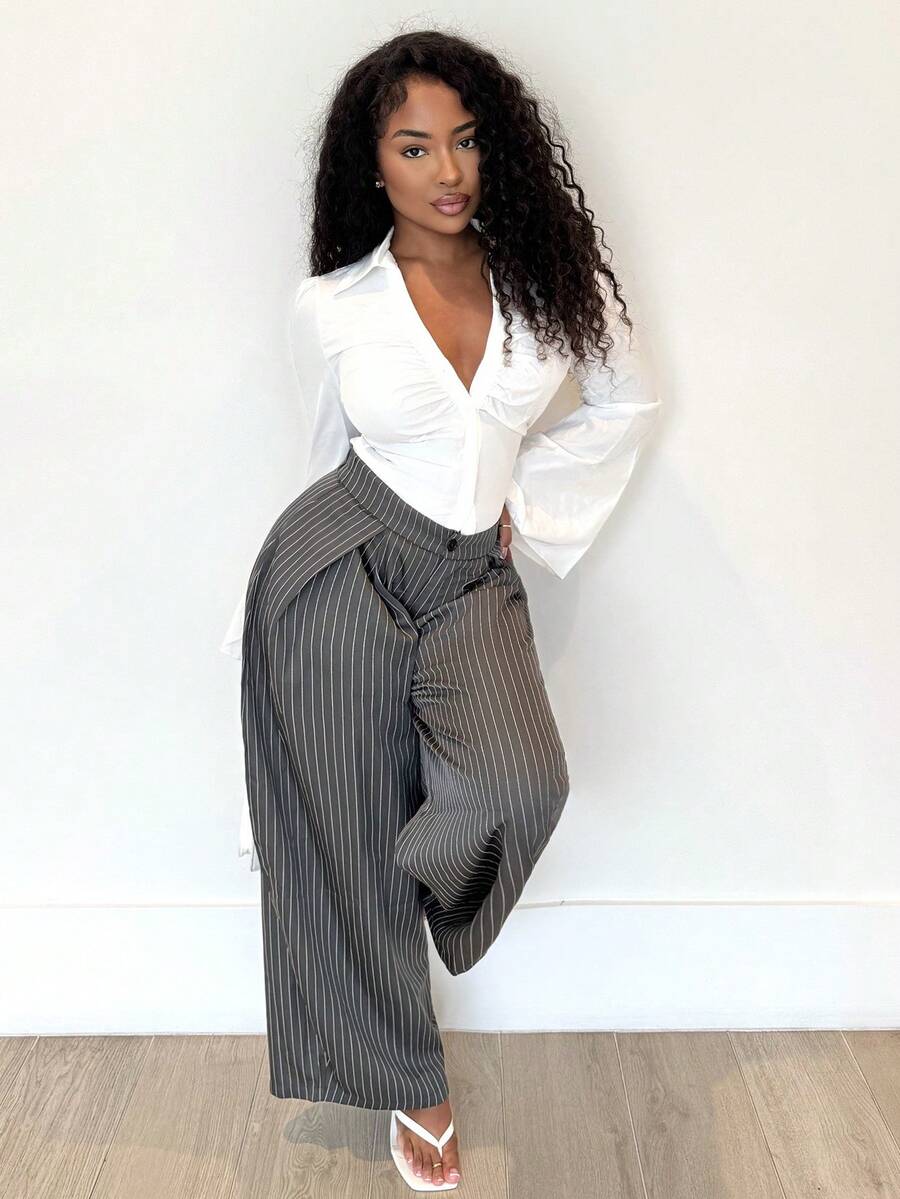 Oliva | Oversized Low Rise Grey Pants
