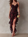 Lowe | Floral Ruched Ruffle Hem Midi Dress for Women