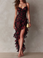 Lowe | Floral Ruched Ruffle Hem Midi Dress for Women