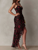 Lowe | Floral Ruched Ruffle Hem Midi Dress for Women
