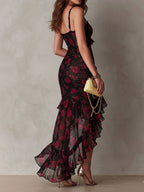 Lowe | Floral Ruched Ruffle Hem Midi Dress for Women